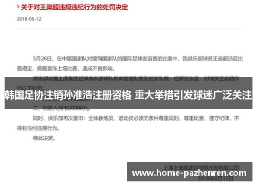 韩国足协注销孙准浩注册资格 重大举措引发球迷广泛关注